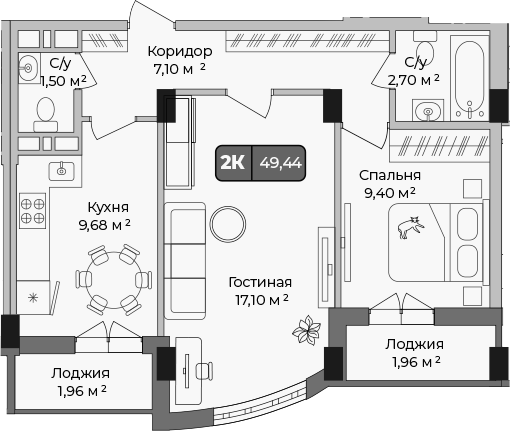 Планировка 47.48 м²