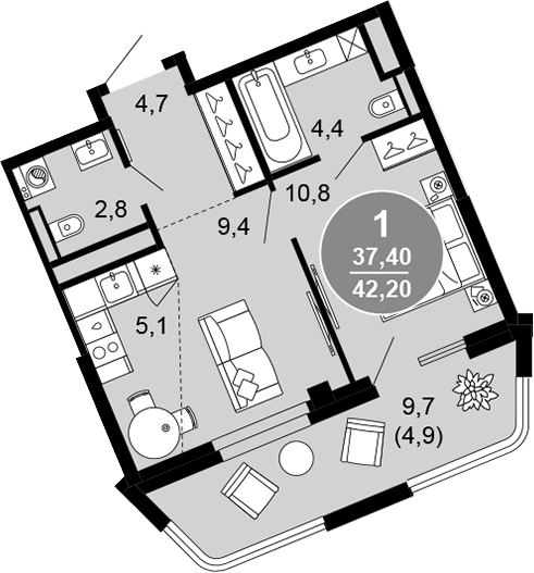 2-комн. · 37.3 м²