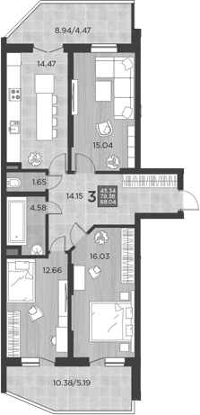 Планировка 78.38 м²
