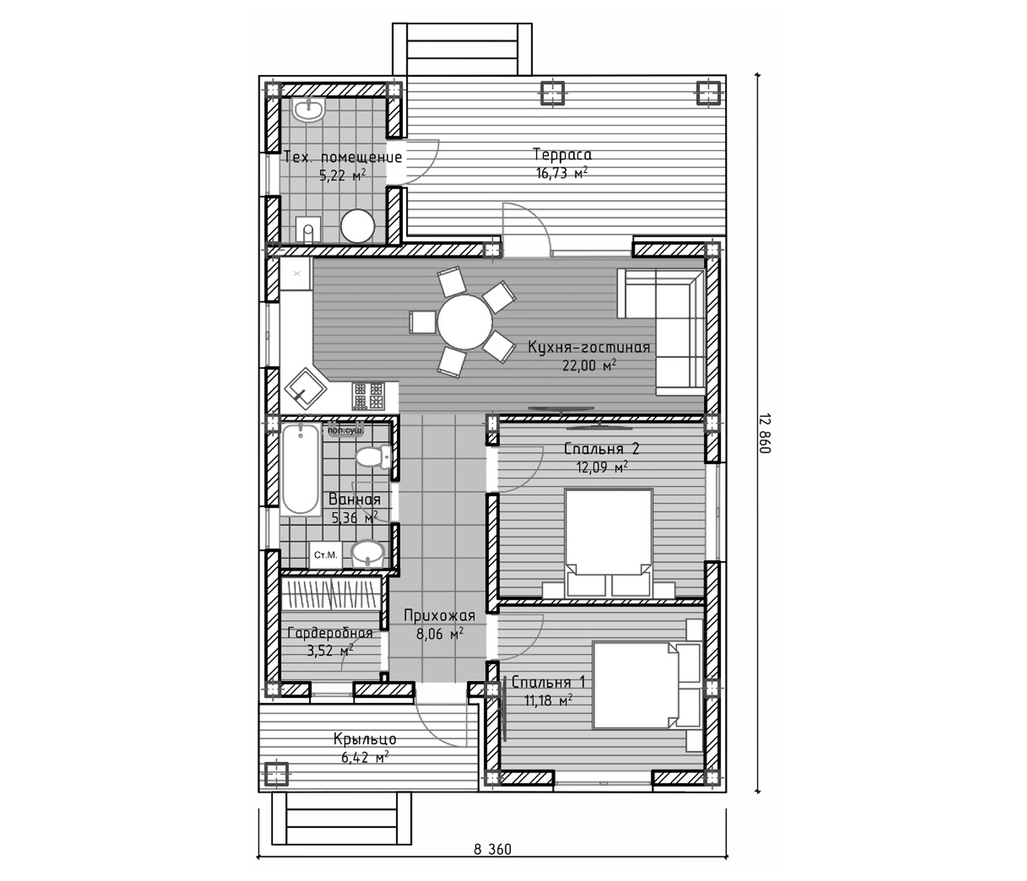 Планировка 74.27 м²