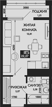 Планировка 20.76 м²