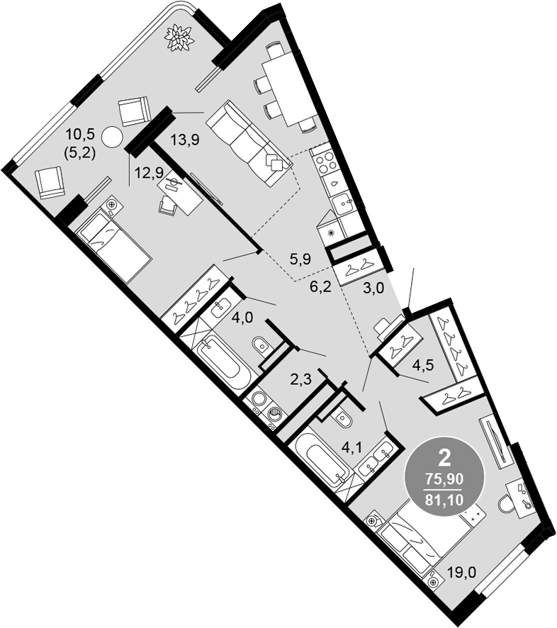 Планировка 75.9 м²
