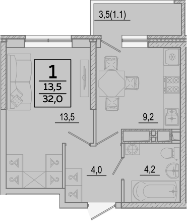 Планировка 30.9 м²