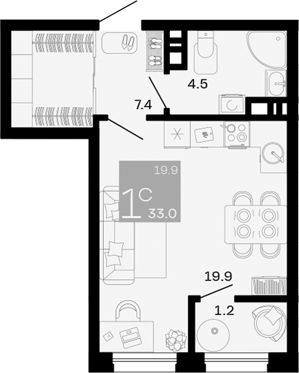 Студия · 31.8 м²