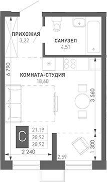 Планировка 27.86 м²