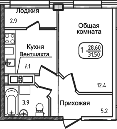 Планировка 27.6 м²