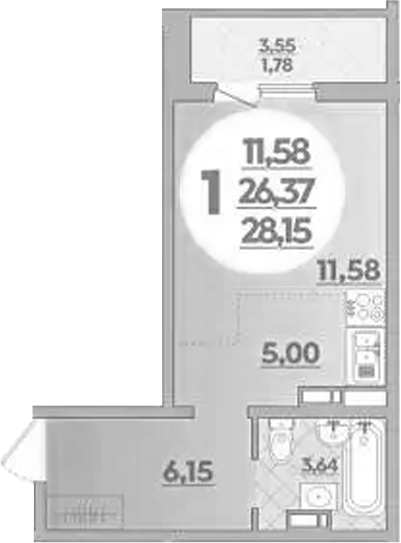 Студия · 26.37 м²