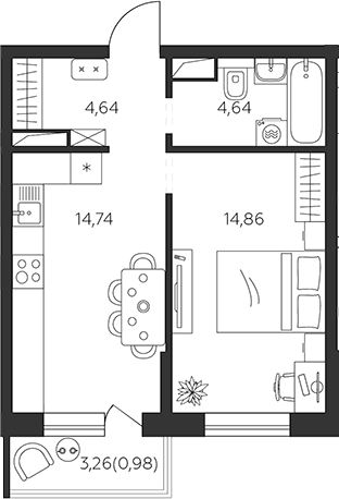 Планировка 38.88 м²