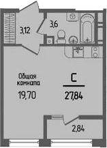 Студия, 26.42 м²