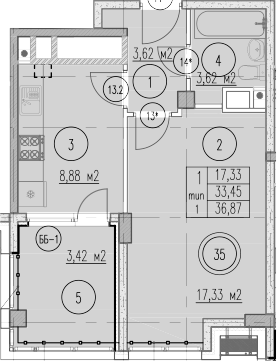 1-комн. · 33.45 м²