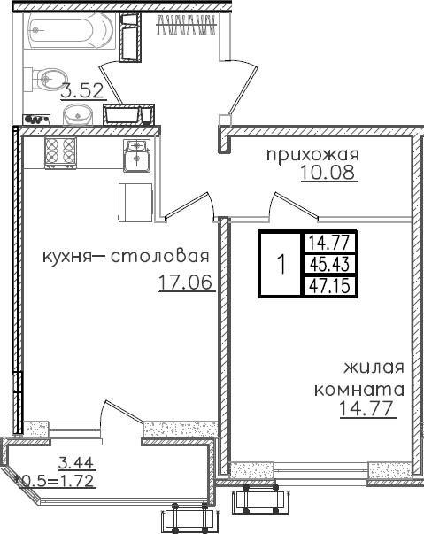 Продается 2-комн. квартира, 46.78 м²