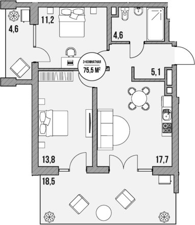 Продается 2-комн. квартира, 52.4 м²