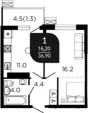 Планировка 37 м²