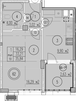 Планировка 33.21 м²