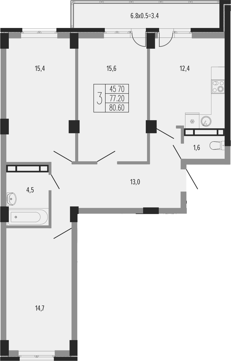 Продается 3-комн. квартира, 78.9 м²