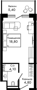 Студия, 27.7 м²