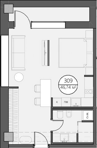 Планировка 41.74 м²