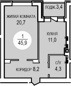1-комн. · 44.2 м²