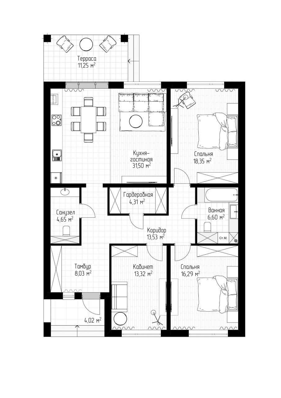 Планировка 116 м²