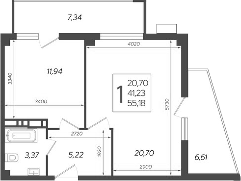 Планировка 41.23 м²