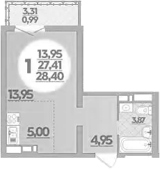 Планировка 27.41 м²
