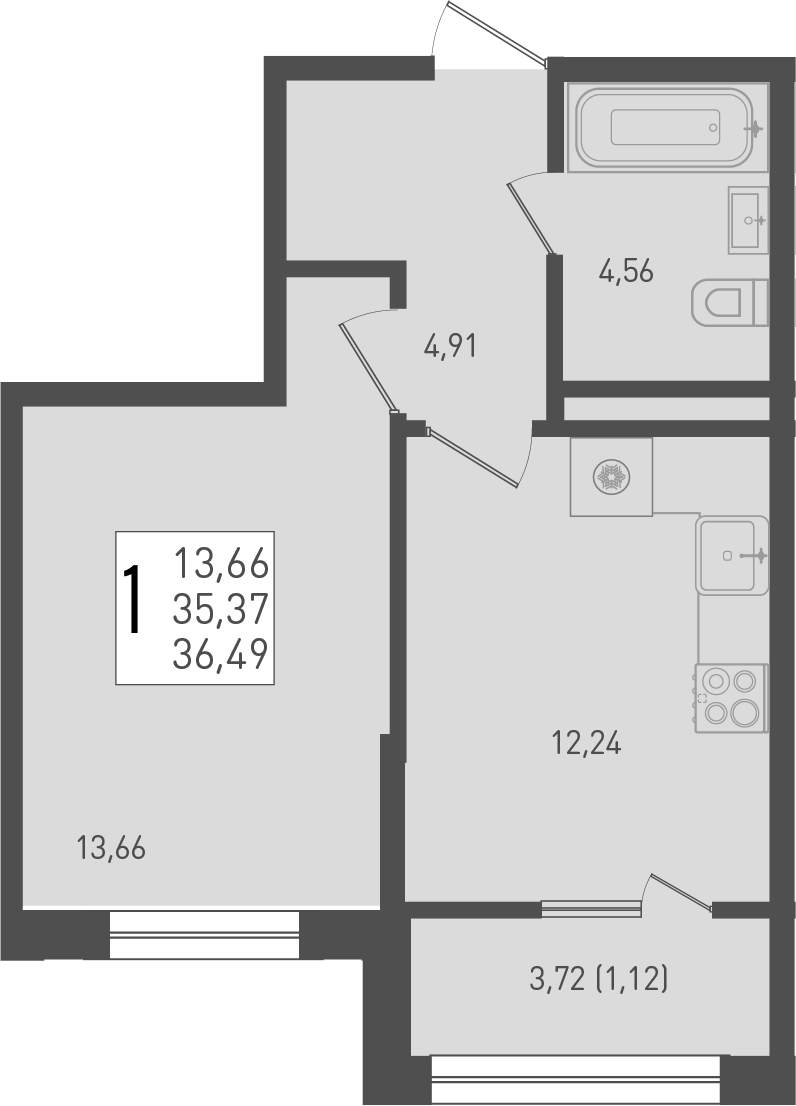Планировка 35.37 м²