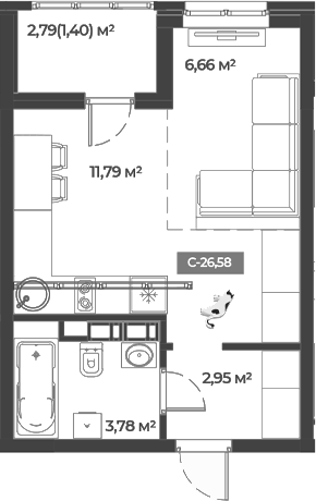 Планировка 25.18 м²
