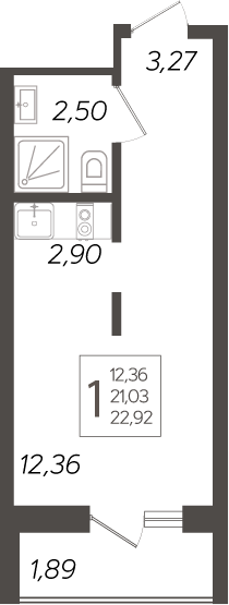 Студия, 21.03 м²