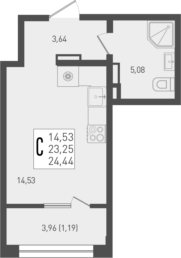 Планировка 23.25 м²