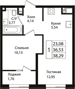 Планировка 35.9 м²