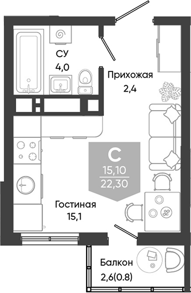 Планировка 21.5 м²
