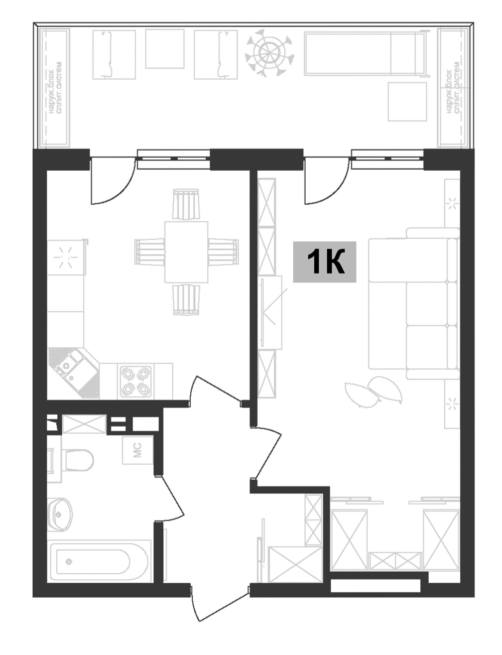 Планировка 43.4 м²