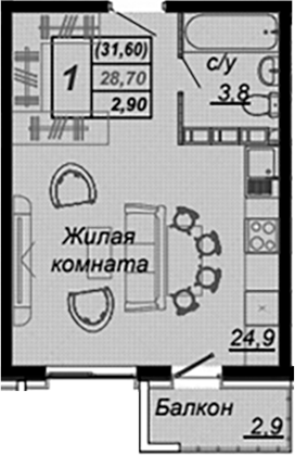 Планировка 28.1 м²