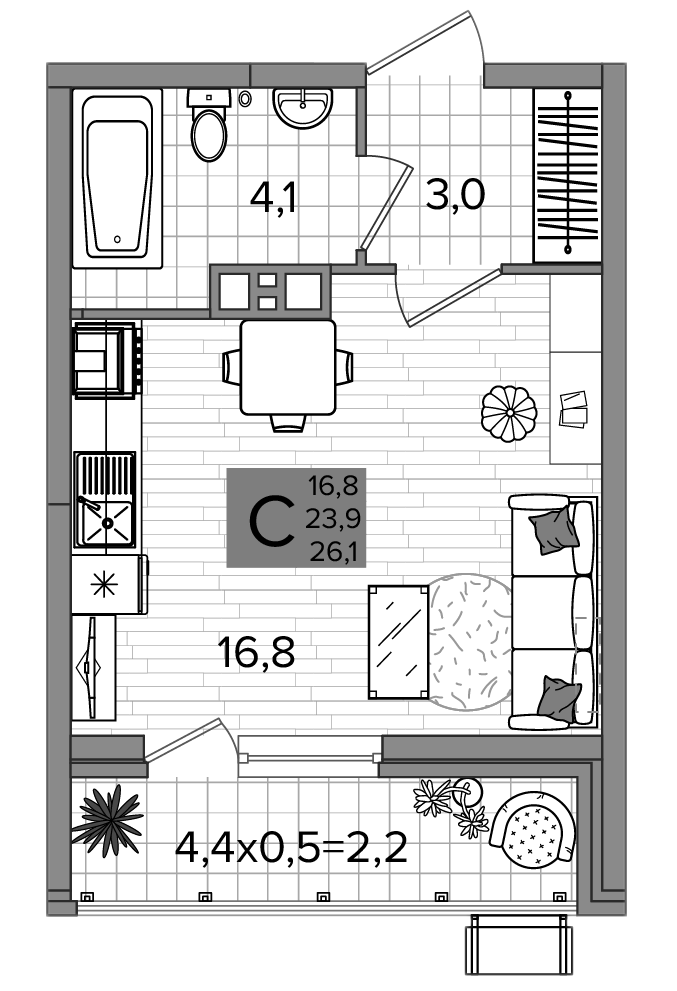 Планировка 23.9 м²