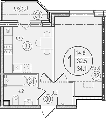 Продается 1-комн. квартира, 32.5 м²