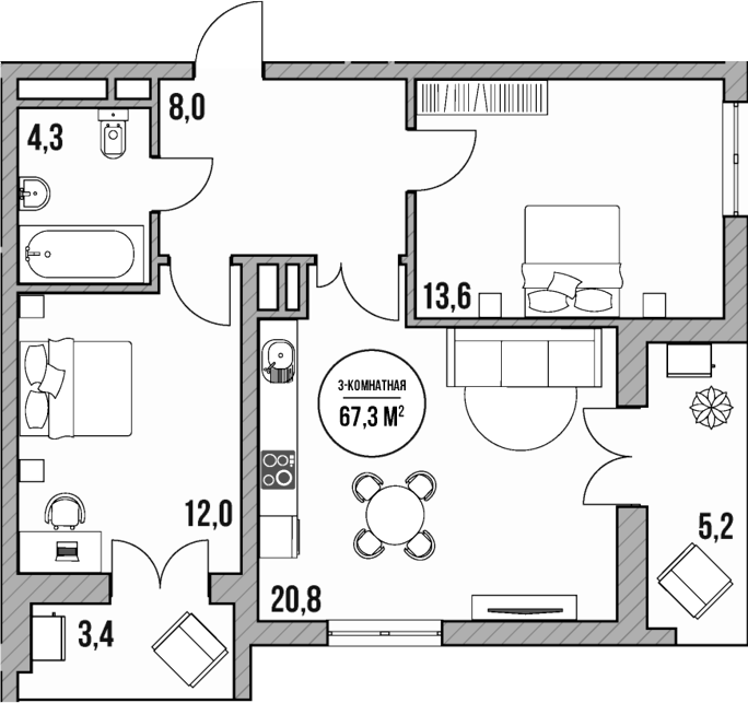 Продается 3-комн. квартира, 58.7 м²