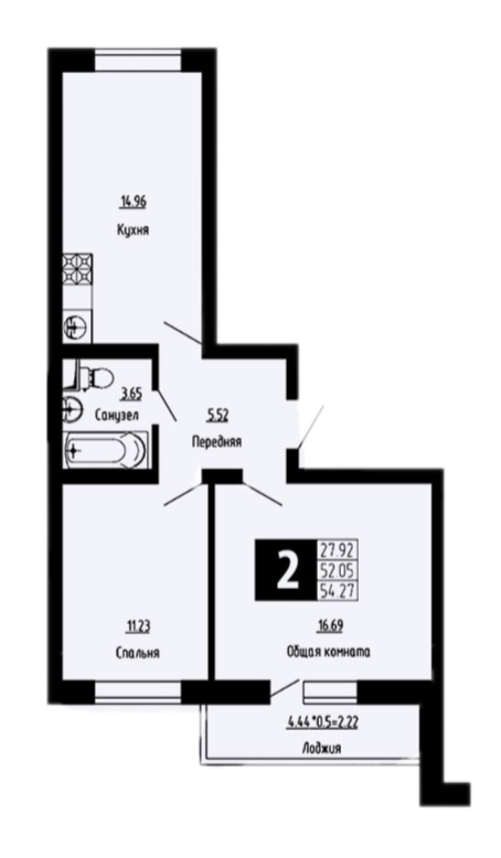 Продается 2-комн. квартира, 52.05 м²