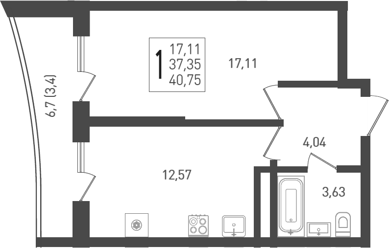 Продается 1-комн. квартира, 39.9 м²