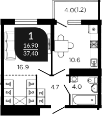 Планировка 37.1 м²