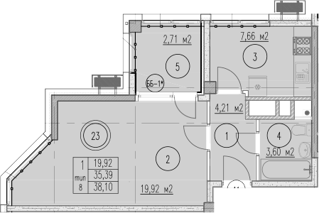 Планировка 35.39 м²