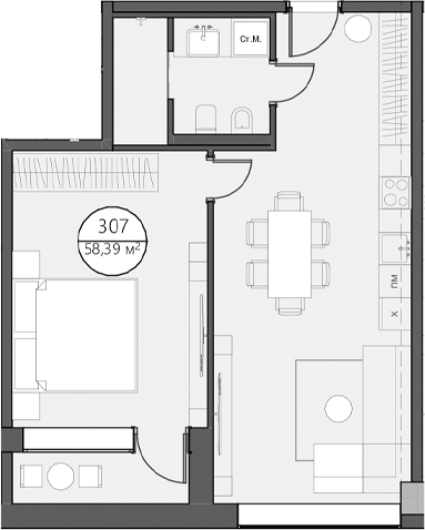 Планировка 53.39 м²