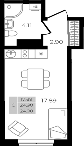 Планировка 24.9 м²