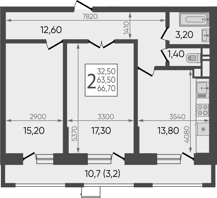 Планировка 64.58 м²