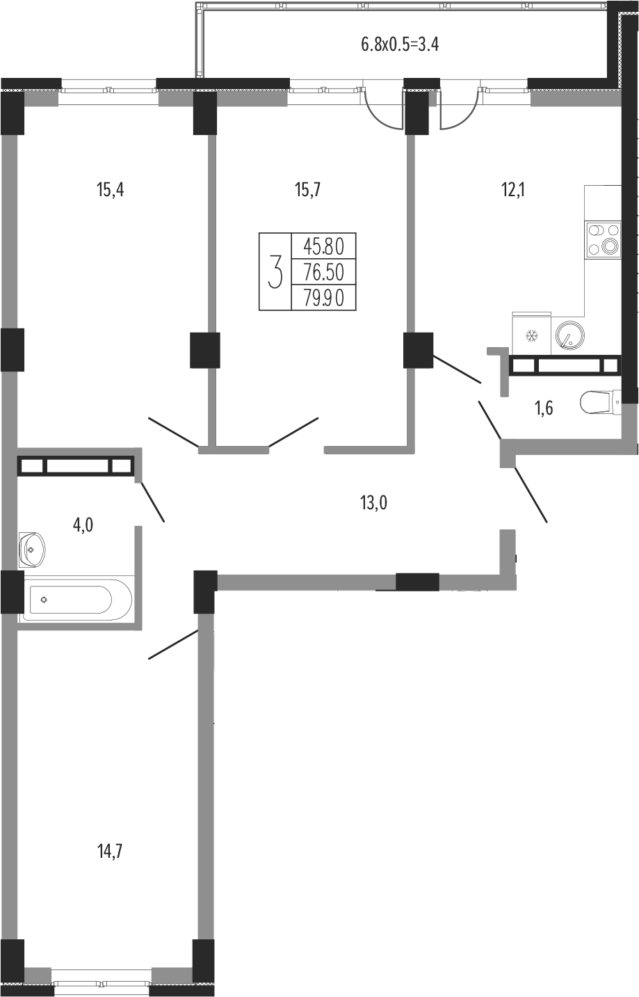 Продается 3-комн. квартира, 78.45 м²