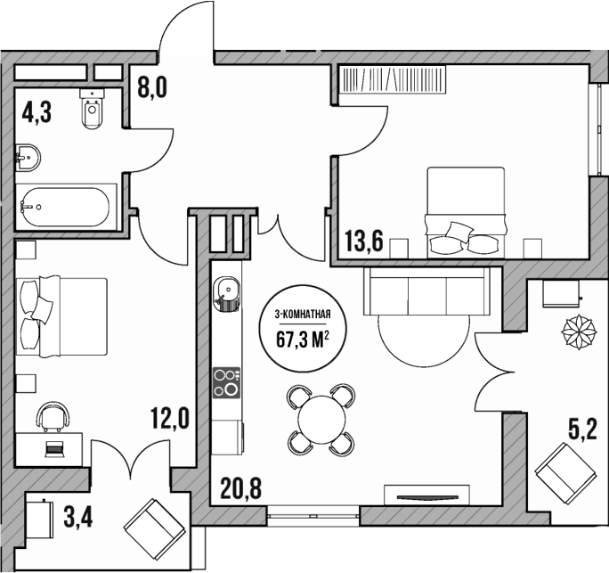 Продается 3-комн. квартира, 58.7 м²