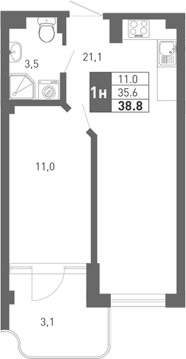 Планировка 34.6 м²