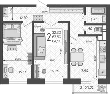 Планировка 64.62 м²