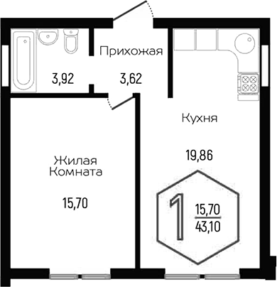 2-комн. · 43.1 м²