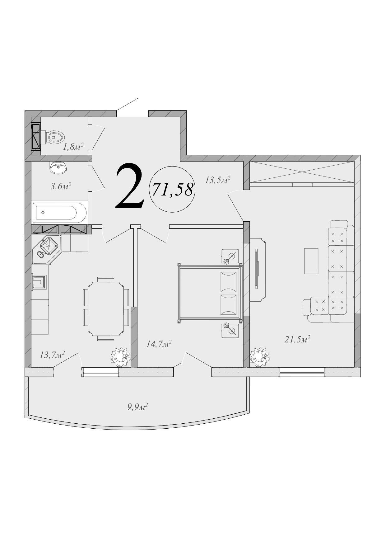 Планировка 68.61 м²