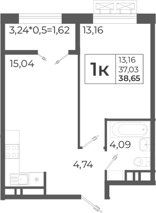Планировка 39.3 м²